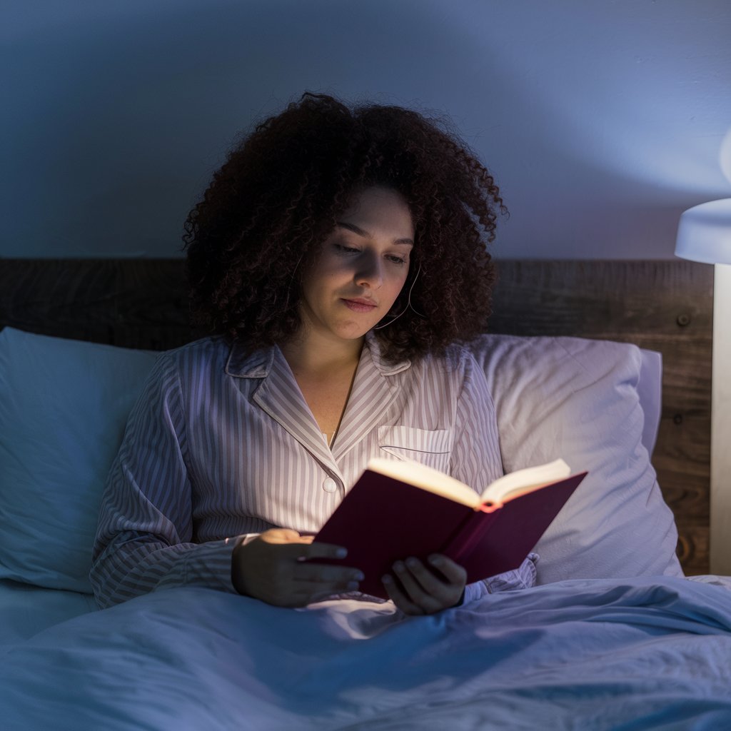femme qui lit un livre dans son lit le soir